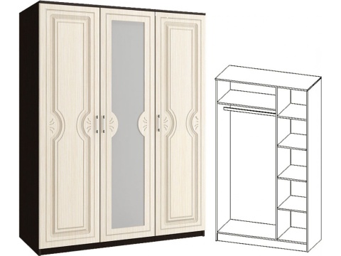 Шкаф Зара 3-х Створчатый МДФ ЗШ-03 (1,5х2,02х0,51)/Разные Цвета 