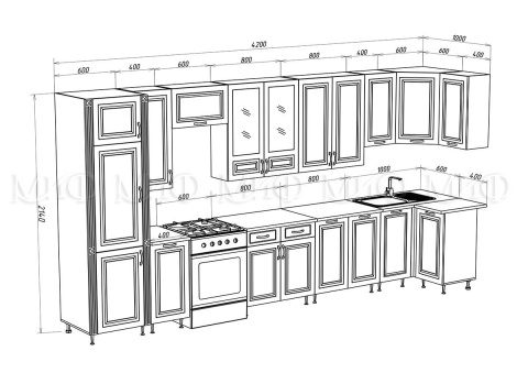 Кухонный Гарнитур Угловой Кармен  МДФ 1000  х 4200 мм /Разные Цвета